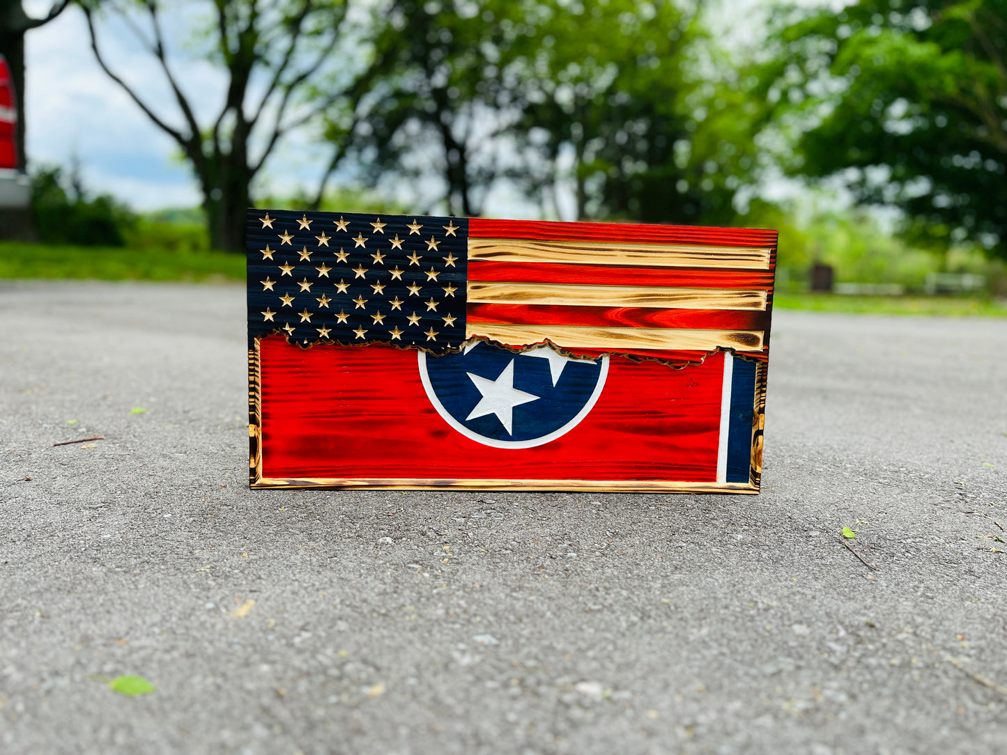 American/State of Tennessee Split Tattered Flag