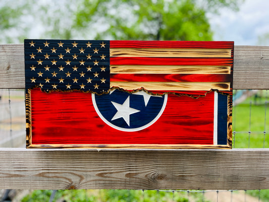 American/State of Tennessee Split Tattered Flag