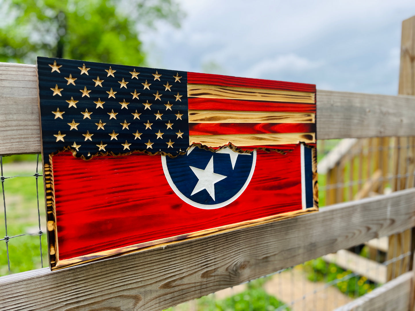 American/State of Tennessee Split Tattered Flag