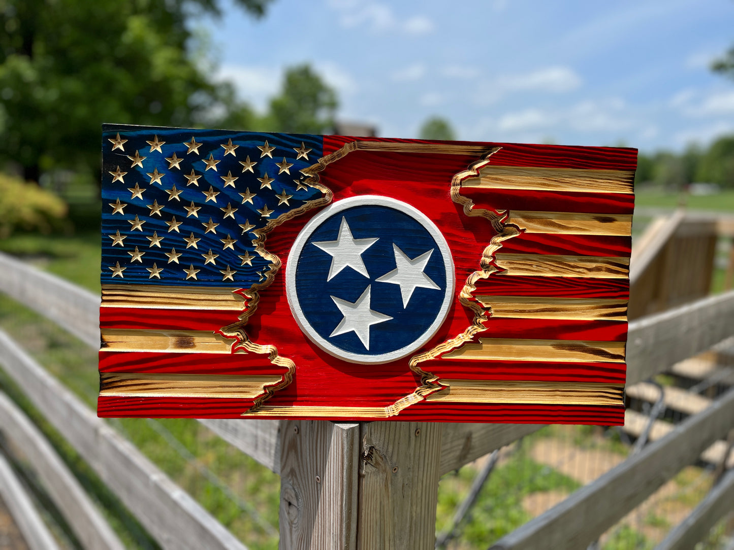 American/State of Tennessee Custom Tattered Wood Flag