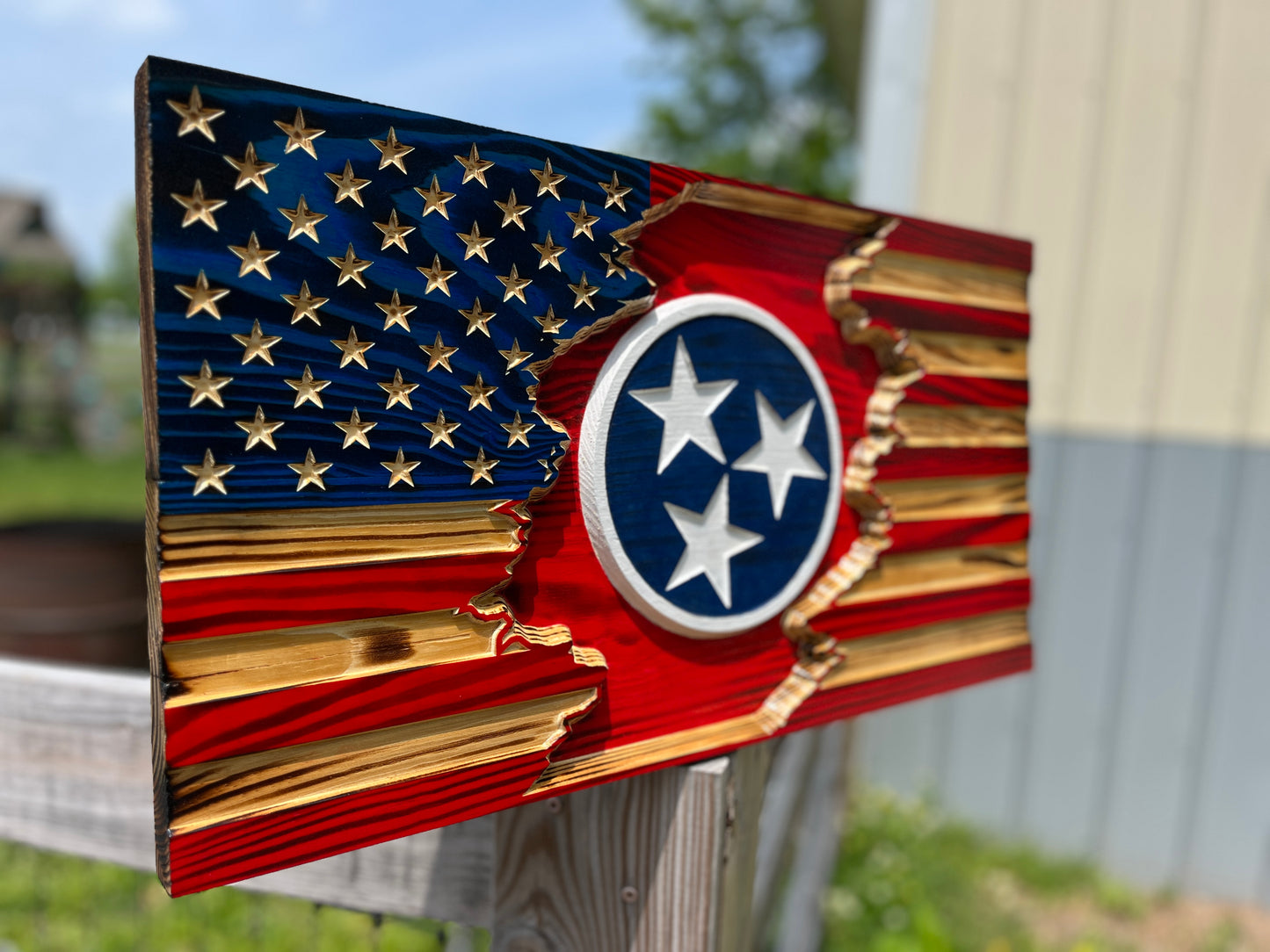 American/State of Tennessee Custom Tattered Wood Flag