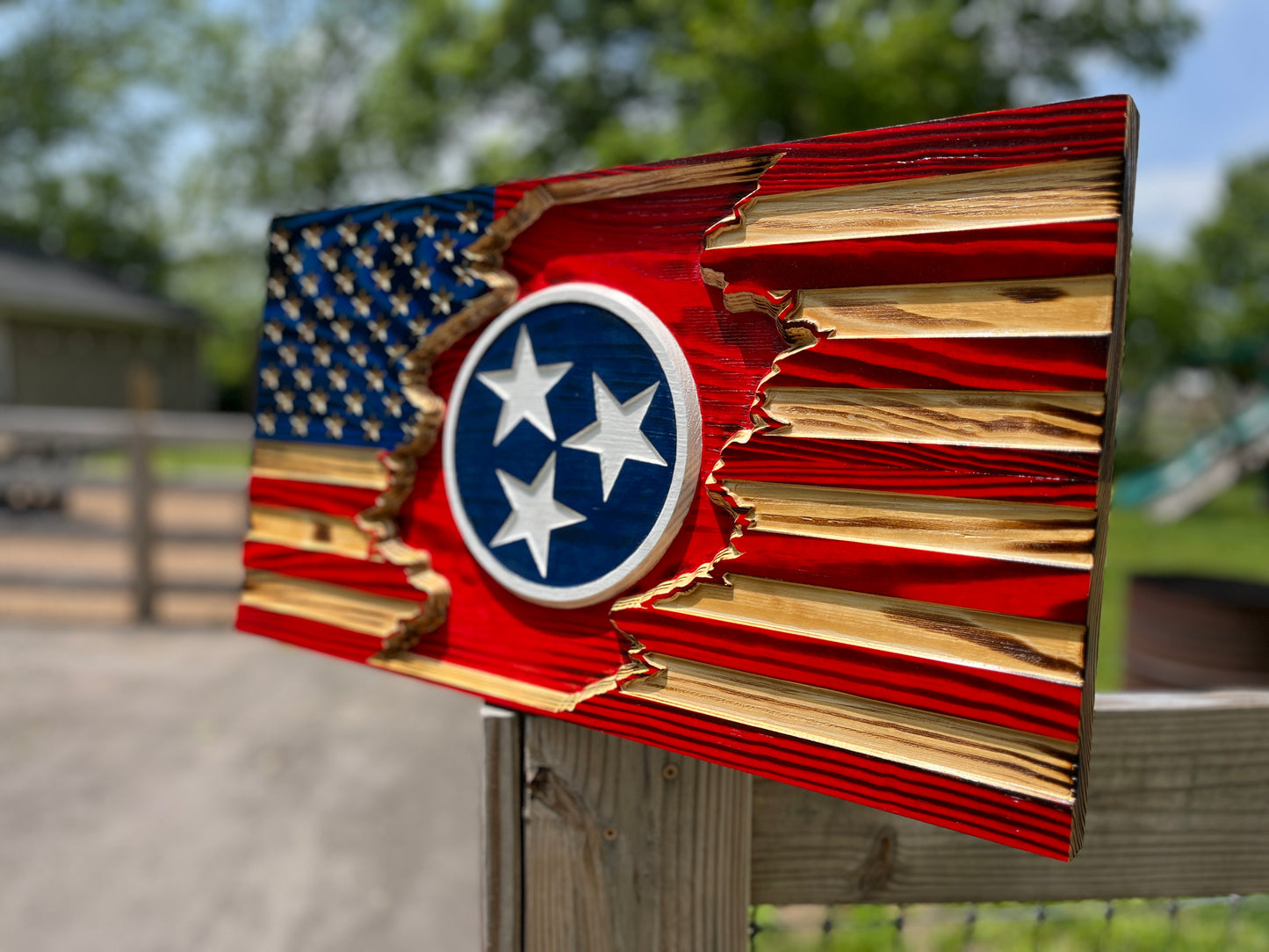 American/State of Tennessee Custom Tattered Wood Flag