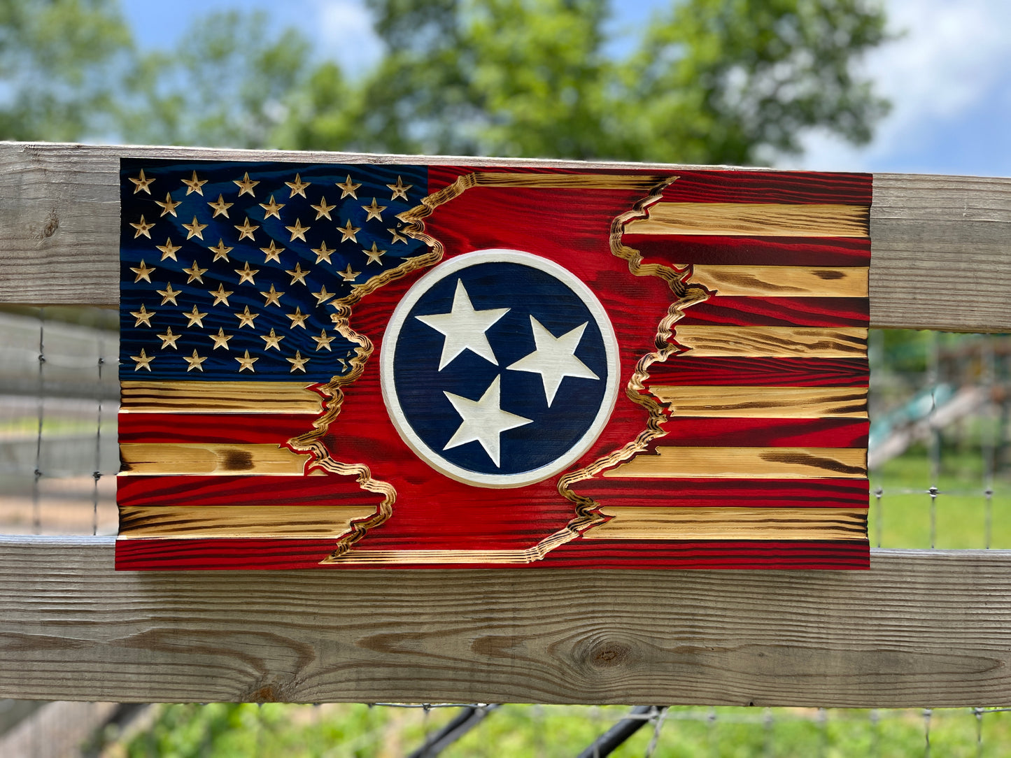 American/State of Tennessee Custom Tattered Wood Flag