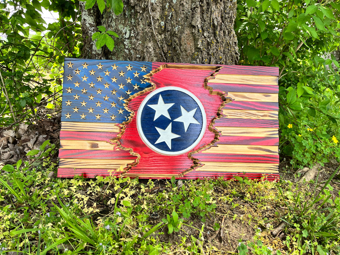 American/State of Tennessee Custom Tattered Wood Flag