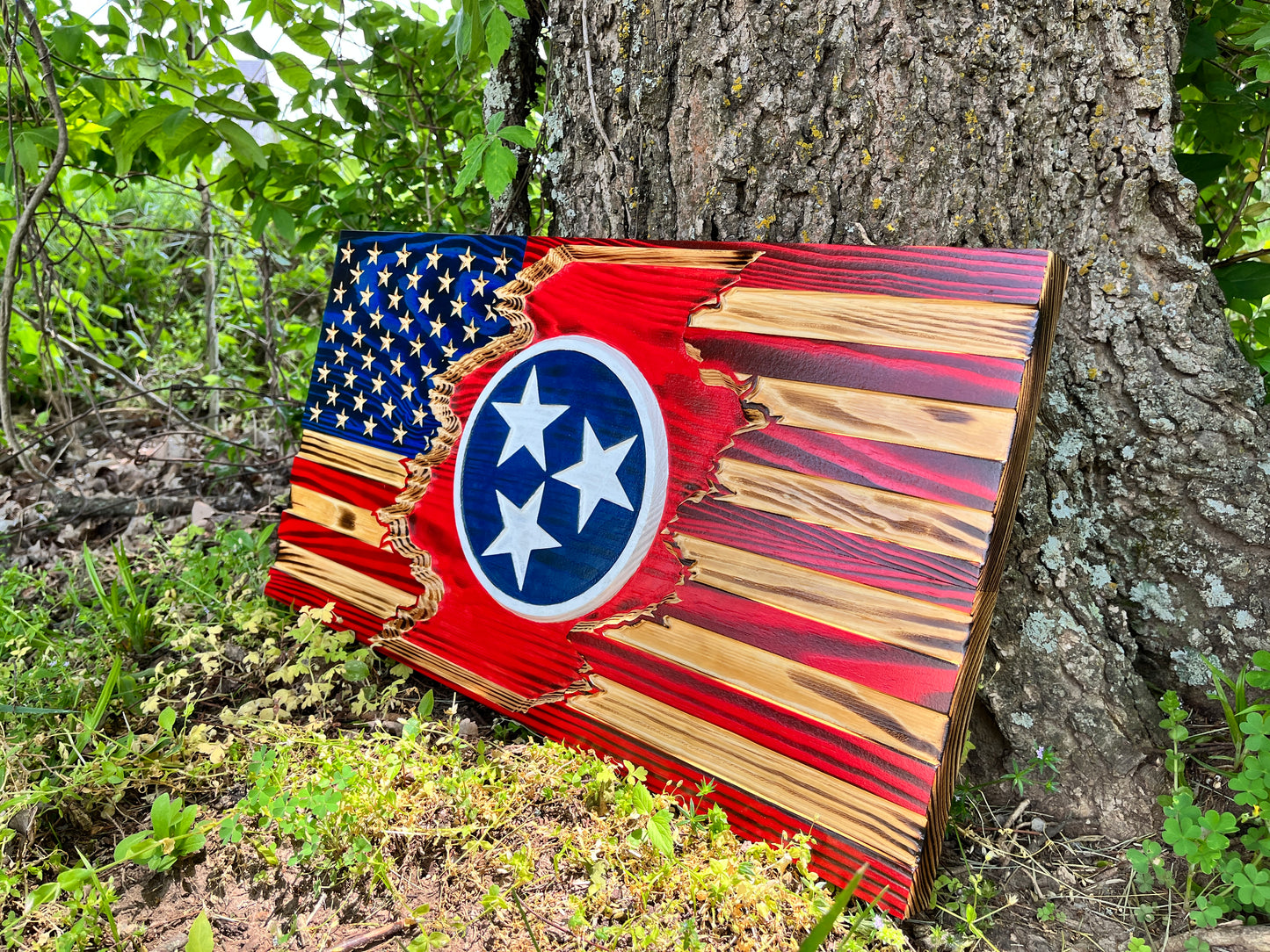 American/State of Tennessee Custom Tattered Wood Flag