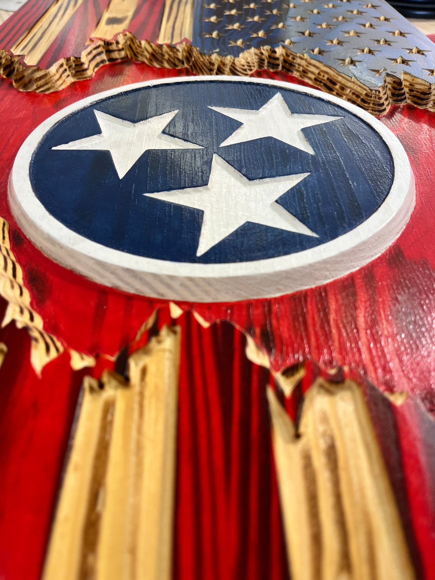 American/State of Tennessee Custom Tattered Wood Flag